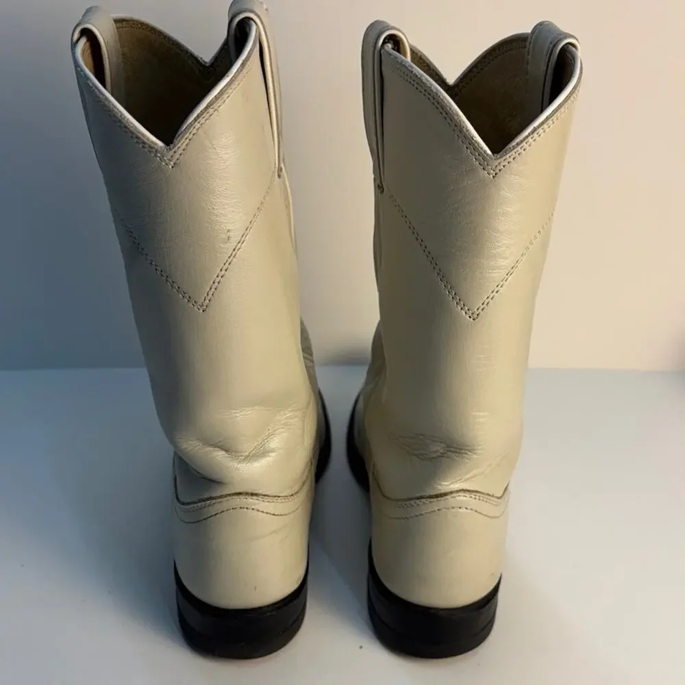 Justin Roper Vintage Women’s Eggshell Leather Cowgirl Boots L3713 Rodeo Sz 4.5B